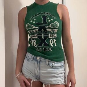 green raw hem LAX lacrosse graphic tank